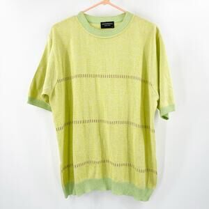 GIONFRIDDO Shirt Large Short Sleeve Yellow Green Resort Italy Made Cotton Blend